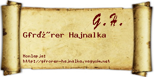 Gfrörer Hajnalka névjegykártya